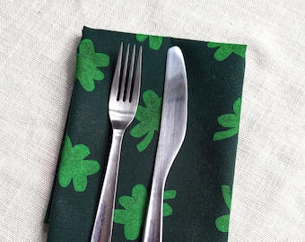Clover Dinner Napkins, 17 x 17 inch Block Printed Soft Cotton Napkins, St. Patrick's Day Table Decor, Set of Cloth Napkins