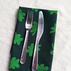 Clover Dinner Napkins, 17 x 17 inch Block Printed Soft Cotton Napkins, St. Patrick&#39;s Day Table Decor, Set of Cloth Napkins