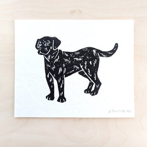 Dog Linocut Print, Black Lab Pit Bull Art Print, Small Wall Art on Paper, Block Print Art, Black Lab Art, Labrador Retriever Print Black