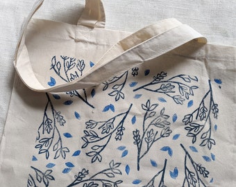 Organic Cotton Tote Bag | Block Printed Fabric Shoulder Bag | 16 x 14.5 inches