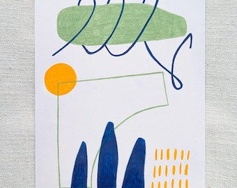 Abstract Drawing - Colored Pencil on Paper - Original Artwork - 8.5x11 inches