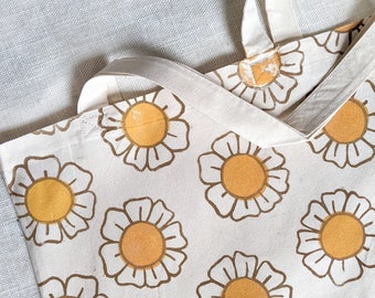 Flower Tote Bag, 14x16 inch Handprinted Organic Cotton Tote Bag, Fabric Shoulder Bag