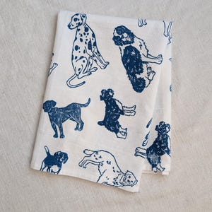 Dog Tea Towel - Handprinted Cotton - Navy - ~28x28 inches