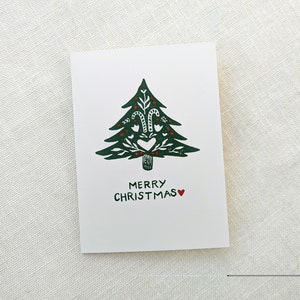 Handmade Christmas Card, Block Printed Holiday Greeting Card with Handpainted Lettering, 5 x7 inches, Blank Inside