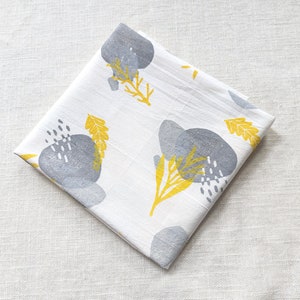 Yellow and Gray Tea Towel, Hand Printed 28x28 inch Block Print Cotton Kitchen Towel with Yellow and Gray Nature Pattern, Table Topper image 5