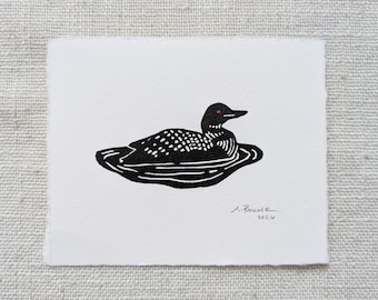 Mini grabado en linóleo - Colimbo - 4x5 pulgadas