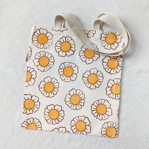 Flower Tote Bag, 14x16 inch Handprinted Organic Cotton Tote Bag, Fabric Shoulder Bag