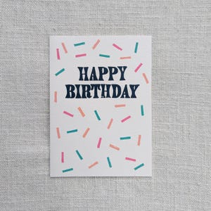 5x7 Birthday Card - Linocut Print- Birthday Sprinkles - Printed by Hand