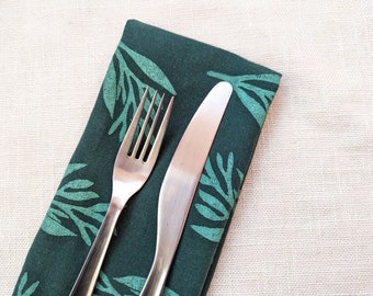Serviettes de table en tissu, serviettes de table imprimées à la main, 17 x 17 pouces serviettes en coton avec motif nature, décoration de dessus de table, set de table carré