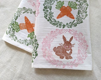 Easter Tea Towel, 28 x 28 inch Block Printed Cotton Tea Towel, Spring Kitchen Decor, Square Table Topper, Small Tablecloth