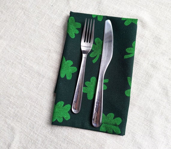 Clover Dinner Napkins, 17 x 17 inch Block Printed Soft Cotton Napkins, St. Patrick's Day Table Decor, Set of Cloth Napkins