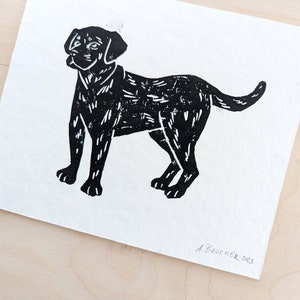 Dog Linocut Print, Black Lab Pit Bull Art Print, Small Wall Art on Paper, Block Print Art, Black Lab Art, Labrador Retriever Print image 2