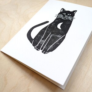 Carte de vœux pour chat, carte de vœux 5 x 7 imprimée à la main avec intérieur vierge, carte de vœux imprimée en bloc avec design de chat, carte de note image 3