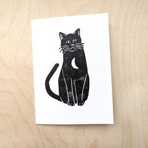 Carte de vœux pour chat, carte de vœux 5 x 7 imprimée à la main avec intérieur vierge, carte de vœux imprimée en bloc avec design de chat, carte de note Single Card