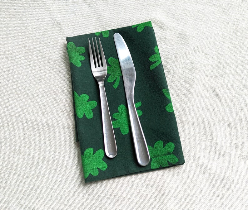 Clover Dinner Napkins, 17 x 17 inch Block Printed Soft Cotton Napkins, St. Patrick's Day Table Decor, Set of Cloth Napkins image 4