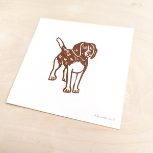 Beagle Dog Art Print, Small 5x5in Square Linocut Print on White Acid-Free Paper, Original Block Print image 2