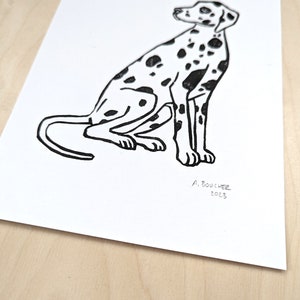 Dalmatian Linocut Print Hand printed 6x8 linocut print Small Wall Art Bookshelf Art Gift for Dog Lover image 2