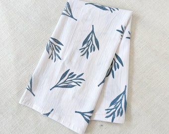 Nature Print Tea Towel, Block Printed Cotton Dish Towel, 28x28in Kitchen Towel, Housewarming Gift, Small Square Tablecloth, Kitchen Decor