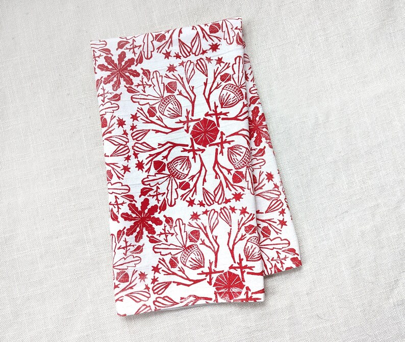 Woodblock Red Printed Linen Towel