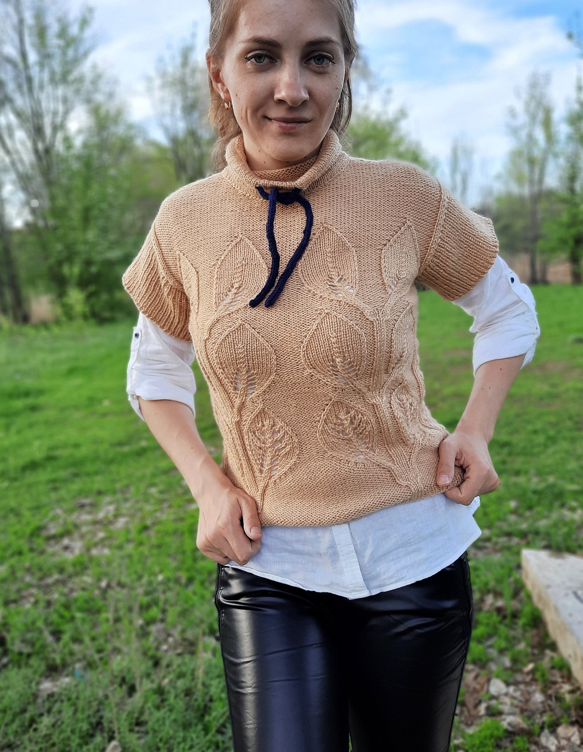 Sweater vest women beige hand knit crochet sweater vest Etsy