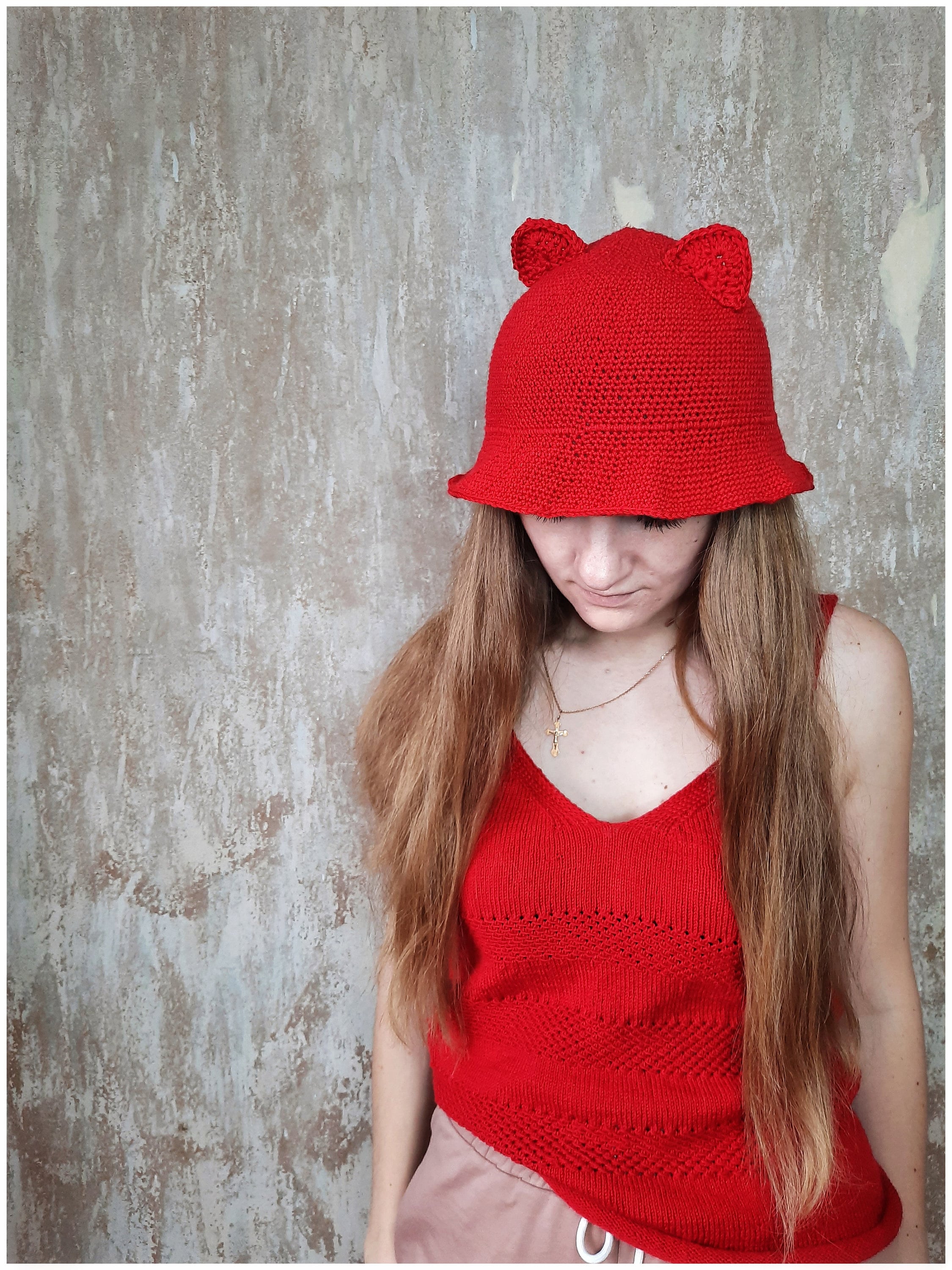 Crochet bucket hat with cat ears for women knit bucket hat Etsy