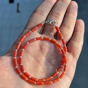 16 inches natural Italian Coral Beads Smooth Tube Shape