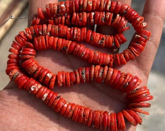 18 Inches Strand Rare Natural Italian Coral Beads Smooth Button Shape (7X2)-(14X3) mm