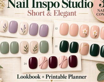 Short Nail Design Lookbook & Planner | 30 Nail Art Concepts | Printable PDF + PNG | English and Spanish