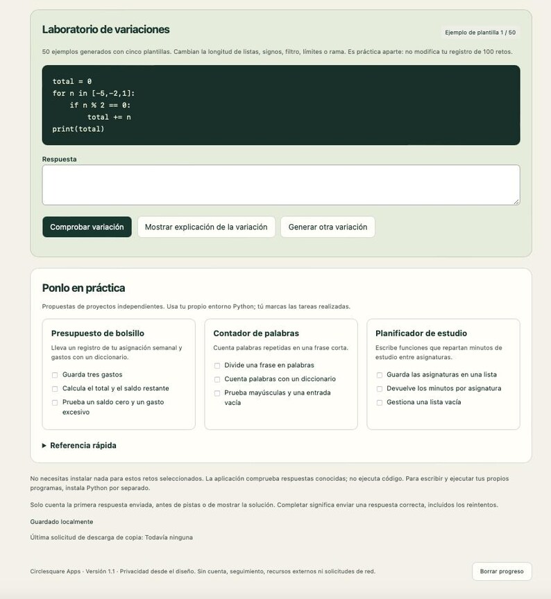 PythonPractice — Python Coding Exercises for Beginners, 100 Challenges + 50 Variations, Offline App, English and Spanish image 7