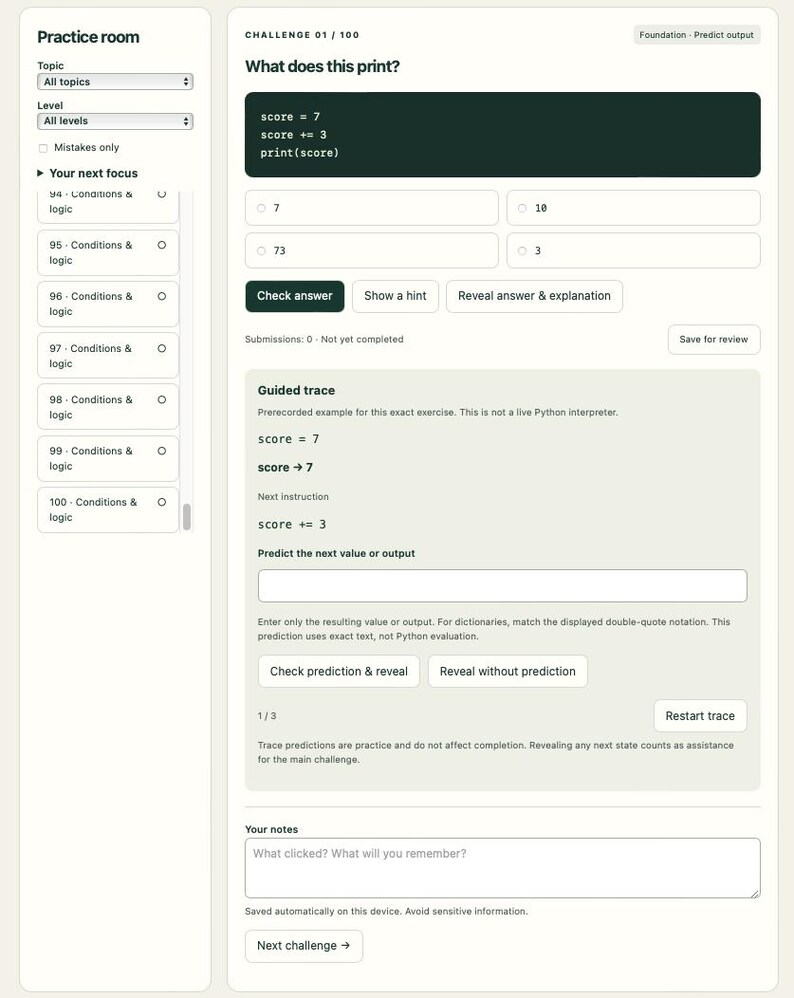 PythonPractice — Python Coding Exercises for Beginners, 100 Challenges + 50 Variations, Offline App, English and Spanish image 5