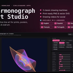 Harmonograph Art Studio | Generative Line Art Maker, Spirograph & Mandala Designs, Printable Wall Art PNG + SVG | Digital Download