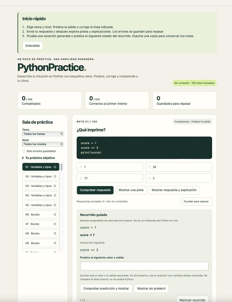 PythonPractice — Python Coding Exercises for Beginners, 100 Challenges + 50 Variations, Offline App, English and Spanish image 6
