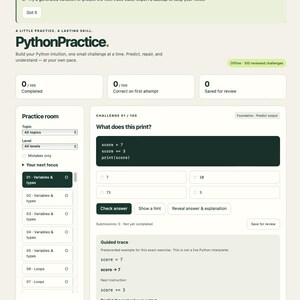 PythonPractice — Python Coding Exercises for Beginners, 100 Challenges + 50 Variations, Offline App, English and Spanish image 2