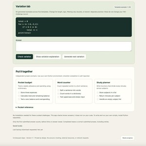 PythonPractice — Python Coding Exercises for Beginners, 100 Challenges + 50 Variations, Offline App, English and Spanish image 4