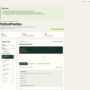 PythonPractice — Python Coding Exercises for Beginners, 100 Challenges + 50 Variations, Offline App, English and Spanish image 3