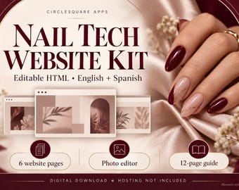 Modello di sito web per onicotecnica / Kit per salone in HTML modificabile / Inglese e spagnolo / Editor di foto e guida alla configurazione