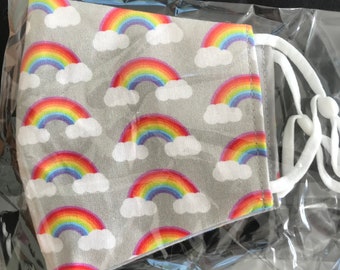 Rainbows and Clouds Silver Face Mask.  100% cotton