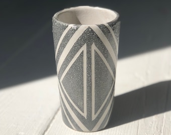 Tall Ceramic Cup- Geometric- Charcoal