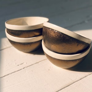 Handmade Ceramic Oblique Bowl Gold and White image 1