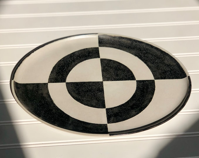 Ceramic Oval Geometric Quilted Tray