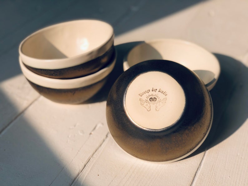 Handmade Ceramic Oblique Bowl Gold and White image 3