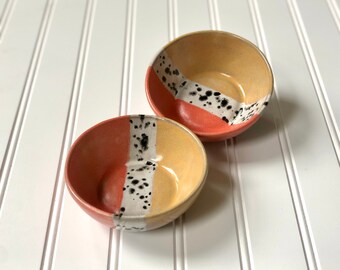 Ceramic Snack Bowl- Two Tone Coral and Sand