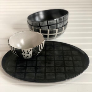 Handmade- Ceramic Oval Tray - Graph Black on Black