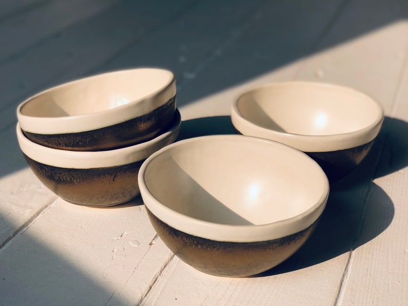 Handmade Ceramic Oblique Bowl Gold and White image 2