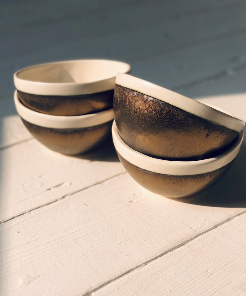 Handmade Ceramic Oblique Bowl Gold and White image 1