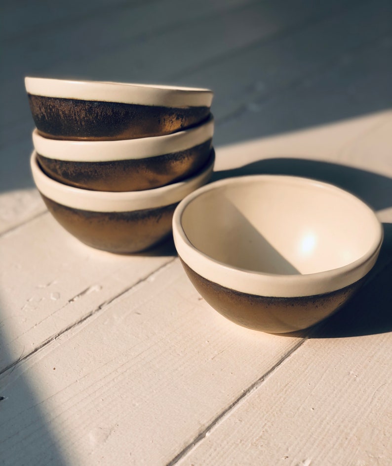 Handmade Ceramic Oblique Bowl Gold and White image 4