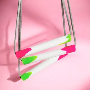 White Clay with Neon Pink & Green Tips | Contemporary Polymer Clay Necklace