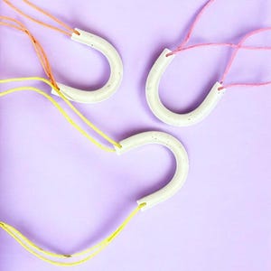 White & Pepper Arch with Colourful Waxed Cotton Thread | Contemporary Polymer Clay Necklace