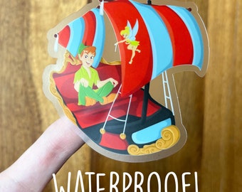 Pegatina transparente impermeable de El vuelo de Peter Pan de Disney - Campanilla/Nunca Jamás/Niños Perdidos/Parques Disney/Walt Disney World/Fantasyland/Reino Mágico