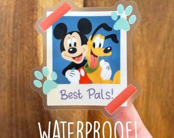 Mickey Mouse & Pluto WATERPROOF CLEAR Sticker - Walt Disney Parks / BFF / Best Friends Forever / Polaroid / Dog Pawprint